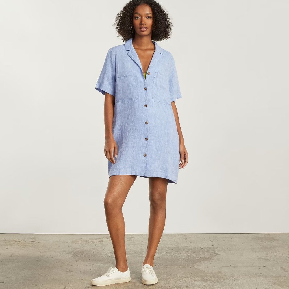 Everlane Linen Workwear Dress Medium Blue
